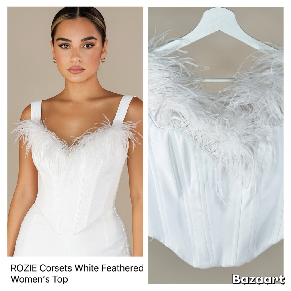 NWT ROZIE Corsets White Feathered Women's Top Sz 38